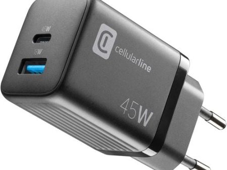 Carregador Cellularline Casa Multipower 1x USB-A + 1x USB-C 45W Preto Supply